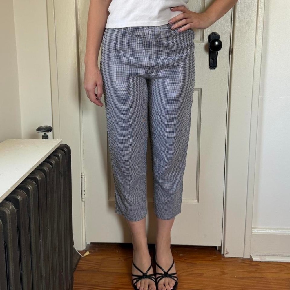 Vintage 90s y2k black and white checkered flare capri pants